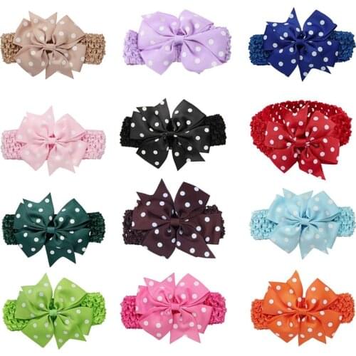 Baby Girl Rib Dovetail satin ribbon Polka Dot Bow Elastic hair band(Red)