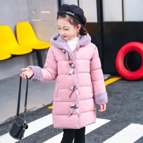 Kids Parkas Jacket Winter Girls Coats Clothing Zipper Hooded Long Style Plus Velvet Thicken Soft Childrens Outerwear Clothes H9