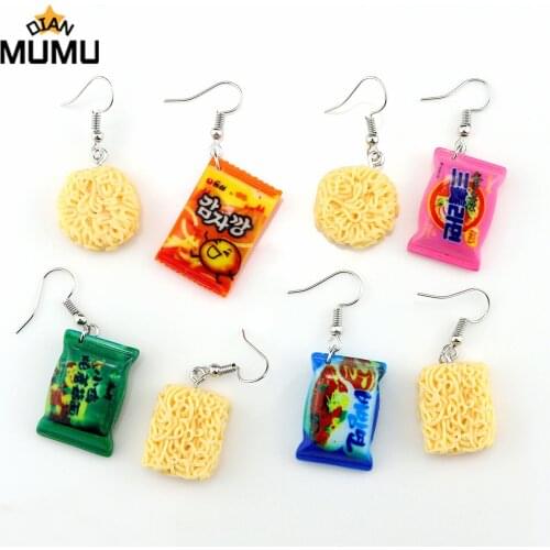Personality creative instant noodle earrings resin interesting food accessories unique party earrings birthday gifts