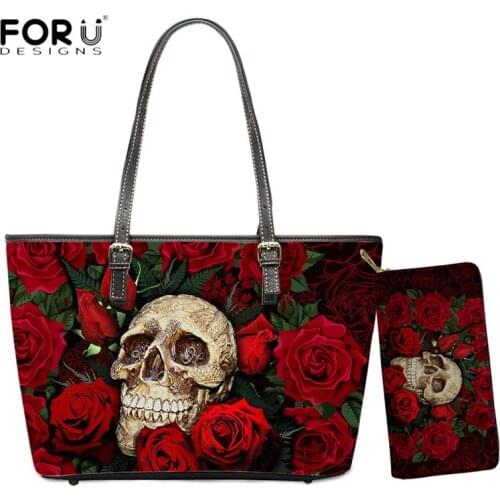 FORUDESIGNS Personlized Design Handbag and Purse for Woman Skull Pattern 3D Print Shoulder Bag Leather Tote Bag Bolsa Mujer