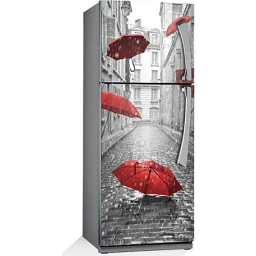 Fridge Sticker Rain Red Umbrella Refrigerator Dishwasher Vinyl 3d Wall Stickers Wall Decal Kitchen Decoration Door Wrap
