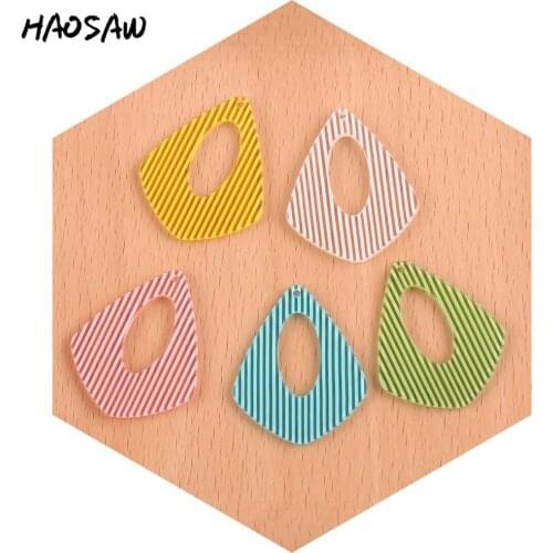 HAOSAW 31*37MM 6Pcs/Lot Water Drop/Neon Stripe Color/Acetic Acid Charm/DIY Jewelry/Jewelry Accessory/HandMade/Earring Findings