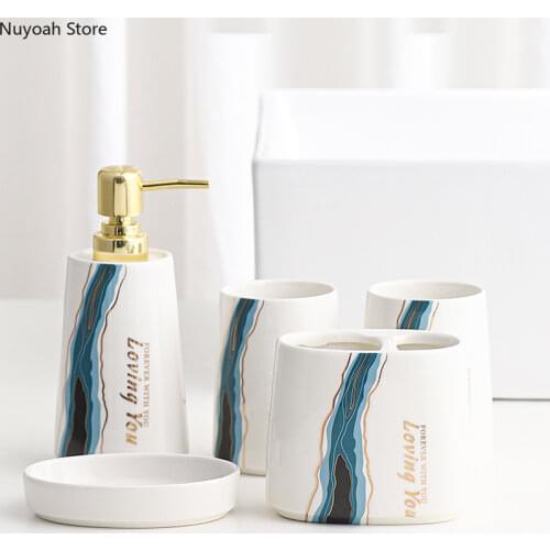 European-style Ceramic Bathroom Decoration Accessories Toothbrush Holder Soap Bottle Dental Cylinder Toilet Bathroom Supplies