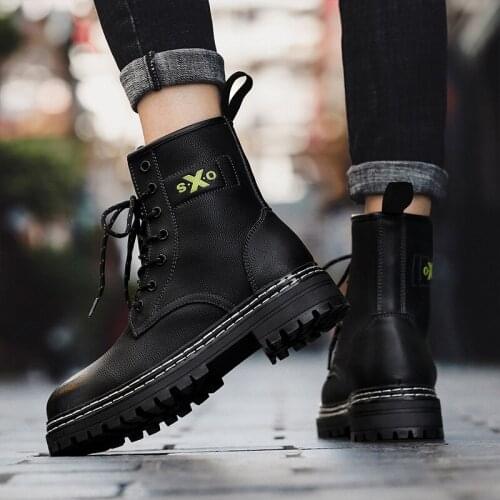 ZEEKSON Classic Lace-up Martin Boots Mens Winter Tide British Short Boots Mens Leather Boots Plus Velvet High-top Mens Shoes