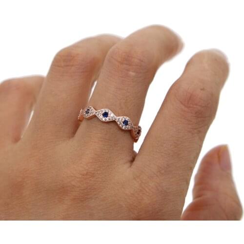 Brass high quality fashion jewelry evil eye linked unique deisng lucky girl women gift elegance blue white cz eternity ring