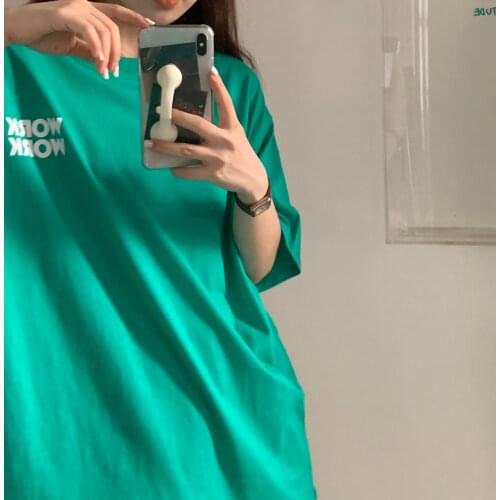 Summer new T-shirt letter printing all-match half-sleeved round neck loose mid-length T-shirt college style female