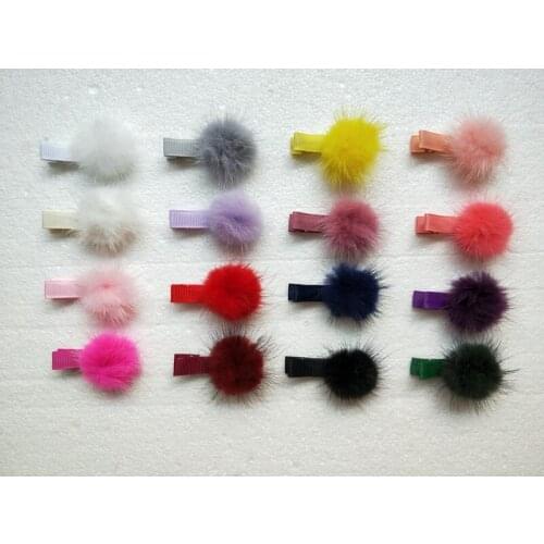 Fur Ball Hairpins Cute Girl Headwear Children Accessories Kid small Pompon Hair Clip Headwear Solid Color 60pcs GR113