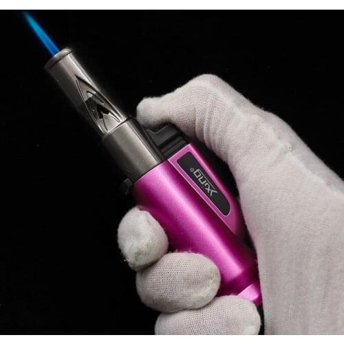 Metal Lighter With lock the flame Butane Gas Jet Torch Lighter Blue Flame Cigar Lighters Smoking accessories