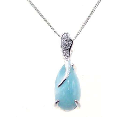 Natural Larimar 100% 925 Sterling Silver Pendant Water Drop Shape Genuine Stone Charm Pendant for Women Gift without Chain