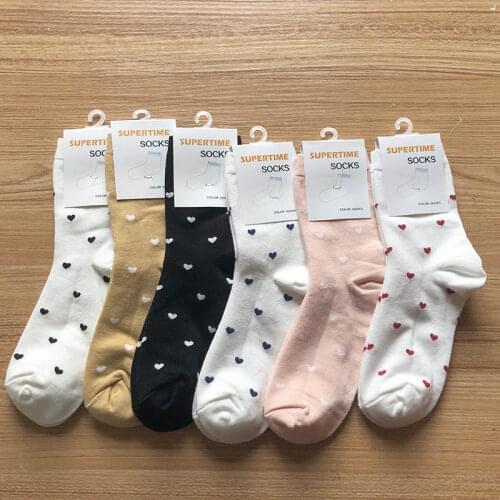 Japanese Korean Style Cotton Women Socks Female Ankle Kawaii Spring Trendy Ladies Mid-Tube College Small Love Heart Casual Cute
