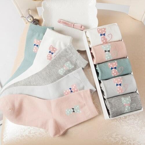5pair Women Socks 2021 New Spring Autumn Female Socks Korean Vintage Cartoon Bear Box Gift Casual Jacquard Cotton Sock Meias Sox
