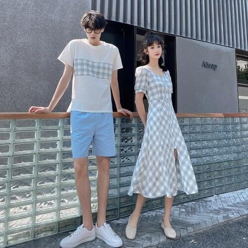 New couples wear small fresh dress men and women short sleeve suit couples clothes couples clothing