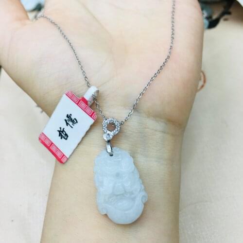 Natural Burmese Ajadeite carved zodiac rabbit pendant with 925 sterling silver necklace Elegant ladies jade clavicle chain