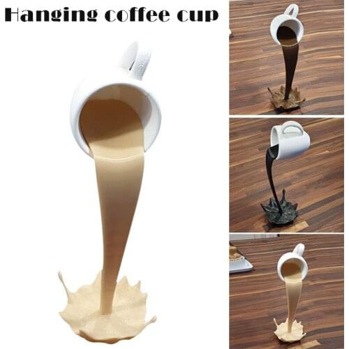 Floating Spilling Coffee Cup Sculpture Kitchen Decor Spilling ,Magic Pouring Splash Fashion Desk ornaments EM88