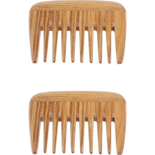 2PCS Manual Made Green Sandalwood Hair & Beard Comb - Wide Tooth Natural Wood Detangling Hair Combs for Curly Hair - No Static