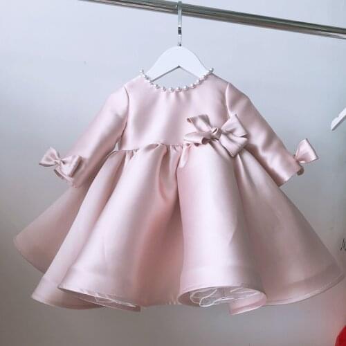 Pink Satin Toddler Baby Girl Dress Baptism Gown Infant Party Dress Newborn Princess Vestido infant Christening Wedding Clothes