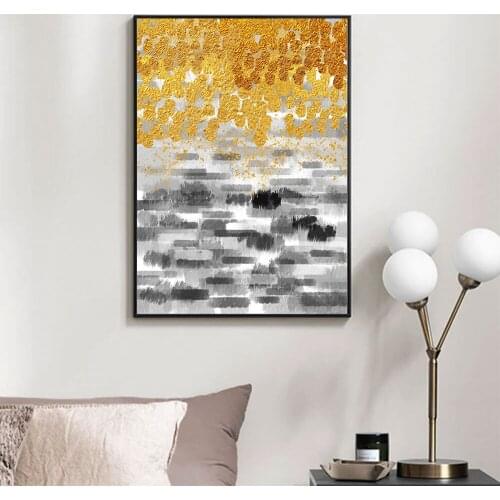 Scandinavian Modern Abstract Golden Wall Art Canvas Painting Nordic Posters and Prints Wall Pictures for Living Home Decoration