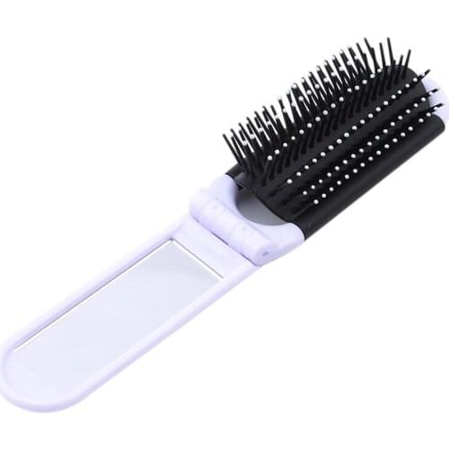 1Pc New Fashion Portable Folding Hair Brush With Mirror Compact Pocket Size Purse Travel Comb Professional Travel Hair Combs