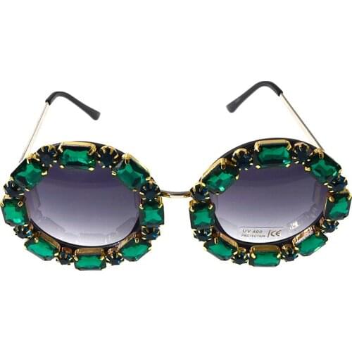 New Fashion Baroque Round Women Girls Flower Sunglasses Retro Brand Sexy Green Crystal Sunglasses Birthday&Party Gifts