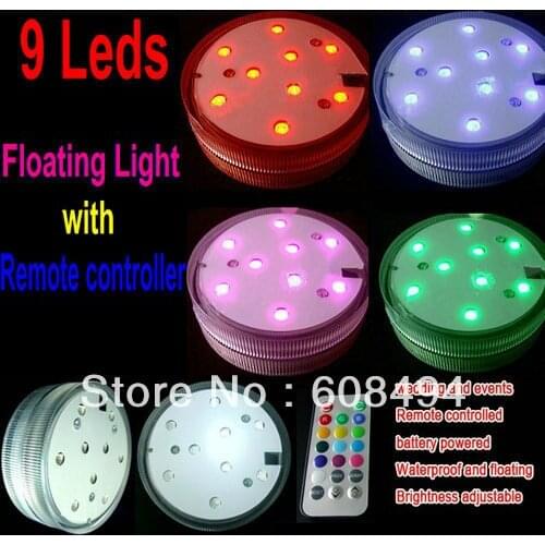 Super Bright floating led light 9 leds battery operated with remote controller waterproof for wedding/valentine party-Multicolor