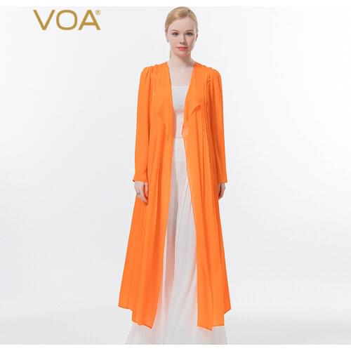 VOA Silk Double-craft Jacquard Long Sleeve Cardigan Fold Georgette Bump Splicing Sunscreen Conditioning Shirt Windbreaker FE137
