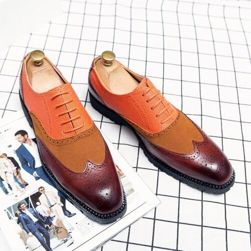 Yomior Big Size New Mixed Colors Men Casual Shoes Designer Formal Dress Loafers Business Wedding Brogue Leather Shoes Lace-Up