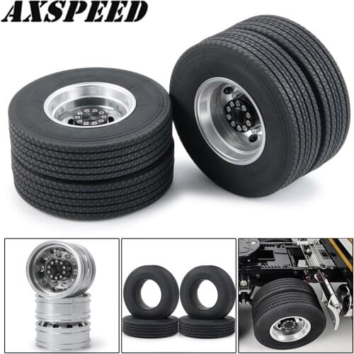 AXSPEED Tamiya Rear Wheel Hubs Rims and Rubber Tires Kit for 1:14 Tamiya Tractor Truck Climbing Trailer Cargo Truck Car Parts