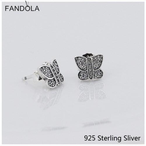 Butterfly Silver Clear CZ Stud Earrings 925 Sterling Silver Earrings Fits For DIY Women Jewelry Europe Style