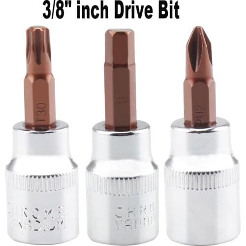1pc 3/8 Drive Torx Hex Phillips Pozi Socket Bits T50 T55 PH PZ Screw Drivers H8 H10 Socket Allen Key Screwdriver Bit