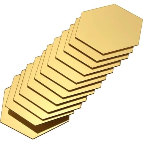 12Pcs/Set Hexagonal 3D Mirror DIY Removable Mirror Paste Living Room Restaurant Aisle Wall Stickers Paper Personality Decorative