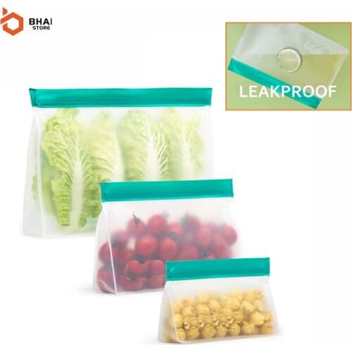 2 Pcs Degradable PEVA Silicone Food Bag With Zipper Reusable Preservation Freezer Bag Kitchen Storage Containers Eco Friendly