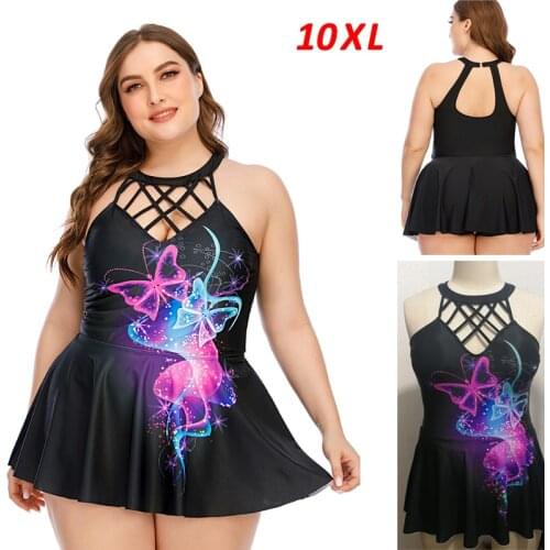 2021 New Large Size 10XL Women Halter Swimdress Tankini Set Plus Size Two Piece woman long skirt swimwear women Beachwear