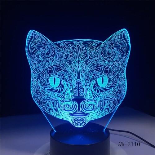 Big Face Cat 3D Illusion Lamp USB LED Touch Sensor Light 7 Colors Remote Control LED Table Lamp Luminaria Night Light AW-2110