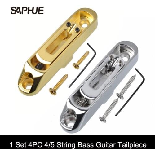 A Set 4 String Individual 4 String Bass Guitar Bridge Saddles Tailpiece Chrome-Gold