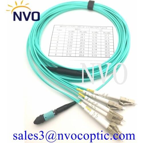 5Meter Low Insertion Loss 8 Fibers MPO To LC Duplex Diameter3.0mm Multimode Aqua Fan Out Cable 8C OM3-150 For FTTH Communication