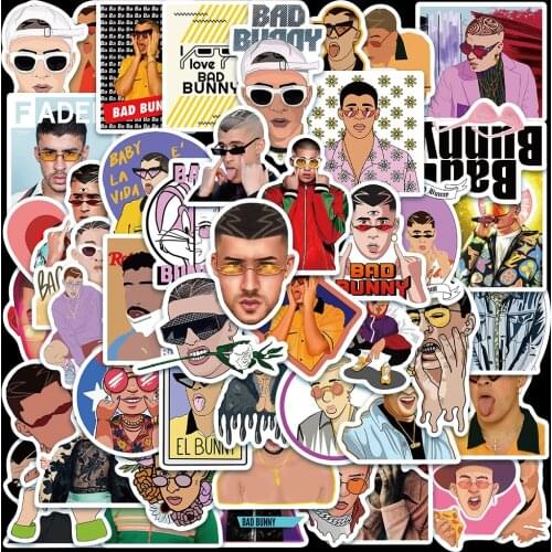 50pcs/Pack Singer Bad Bunny Graffiti Stickers For Notebook Suitcase Snowboard Skateboard Laptop Decals Waterproof