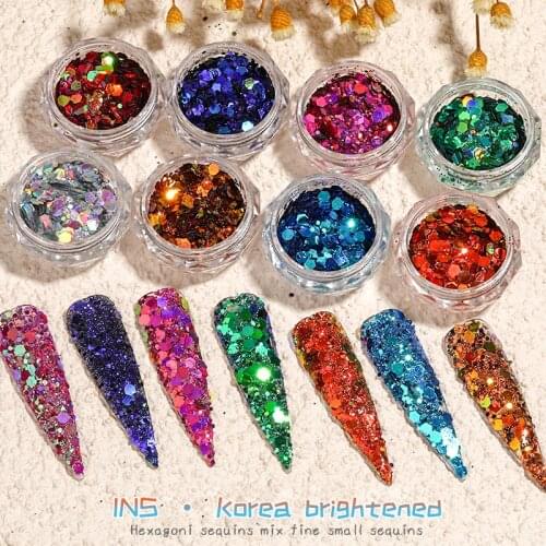 Manicure1round Box Hexagonal Illusion Chameleon Flash Burst Glitter Sequin Mixed Manicure Polished Sheet Design Fingernail Sheet