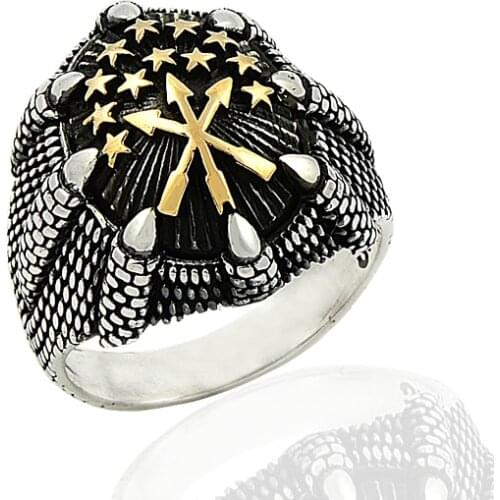 925 Silver Ethnic Circassian Figure Printed Men Ring Mans Ring