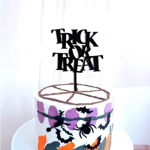 Acrylic Cake Topper For Halloween Party "Trick or Treat" Spider Net Bat Cat Witch Cake Topper Cake Decorations Happy Halloween