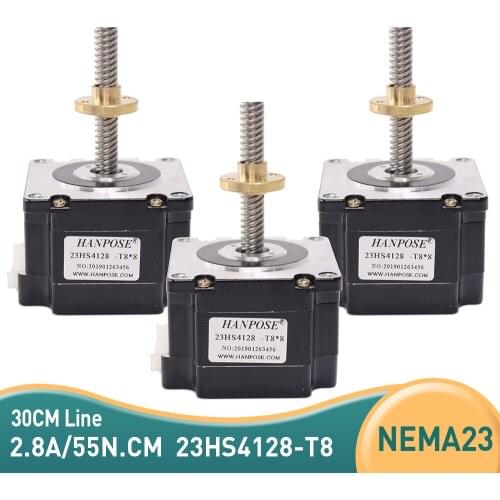 Free shipping 3pcs Laser and 3D printer nema 23 Screw stepper motor with 23HS4128-T8x8-310MM Copper nut lead 2/4/8mm for CNC