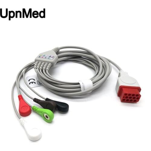 Bionet 12 Pin One Piece 5 Lead ECG Cable,AHA,Snap