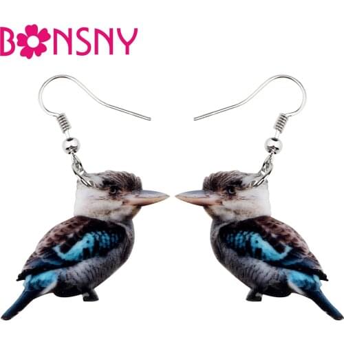 Bonsny Acrylic Australian Laughing Kookaburra Jackass Bird Earrings Drop Dangle Fashion Animal Jewelry For Women Girls Gifts Hot