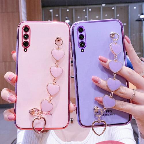 Wrist Bracelet Phone Case For Xiaomi Mi9 Lite Case Luxury Heart Chain Plating Cover Capa Xiaomi Mi 9 SE Mi8 MiA3 Lite Silicone