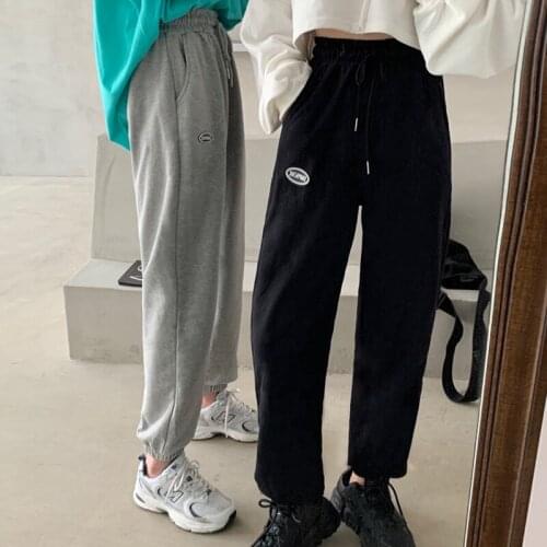 Saliency Autumn and Winter Fashion Korean Style New Letter Elastic Waist Casual Wide Leg Pants Womens High Waist Trousers