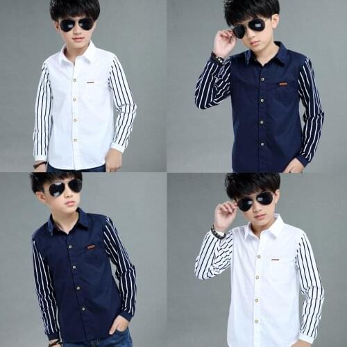 Childrens Clothes 3 To 13 Years Teen Baby Kids Boys Long Sleeve Stripe Fastener Gentleman Shirt Tops Clothes Tee Shirt Enfant