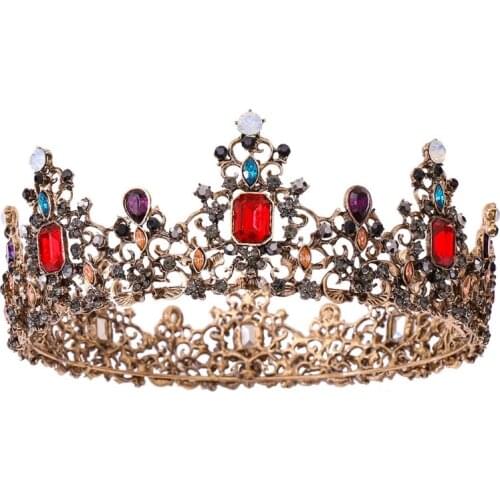 Jeweled Baroque Queen Crown - Rhinestone Wedding Tiaras and Crowns for Women, Black Costume Party Hair Accessories with Ruby