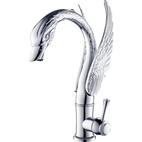 Chrome finish bathroom basin vessel sink swan mixer tall faucet crystal Single handle deck mounted