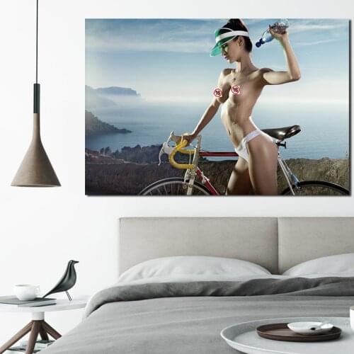 Sexy Girl With Bicycle Wall Art Canvas Poster and Print Canvas Painting Decorative Picture Modern Living Room Home Decor Artwork