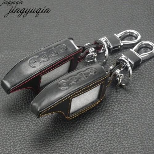 Jingyuqin Leather Car Key Case For Scher-Khan Magicar 5 6 Two Way Car Alarm LCD Keychain Bag Remote Control Protector Cover