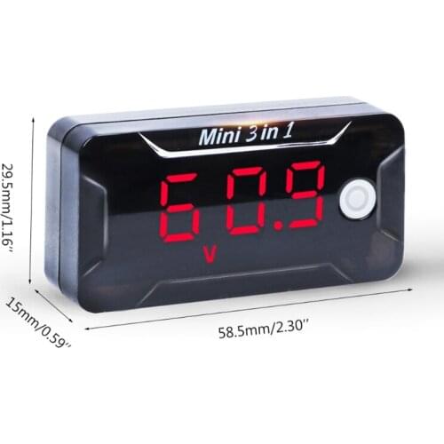 Motorcycle Digital Time Clock + Thermometer +Voltage Voltmeter 3 in 1 Waterproof Tester Battery Moniter Gauge
